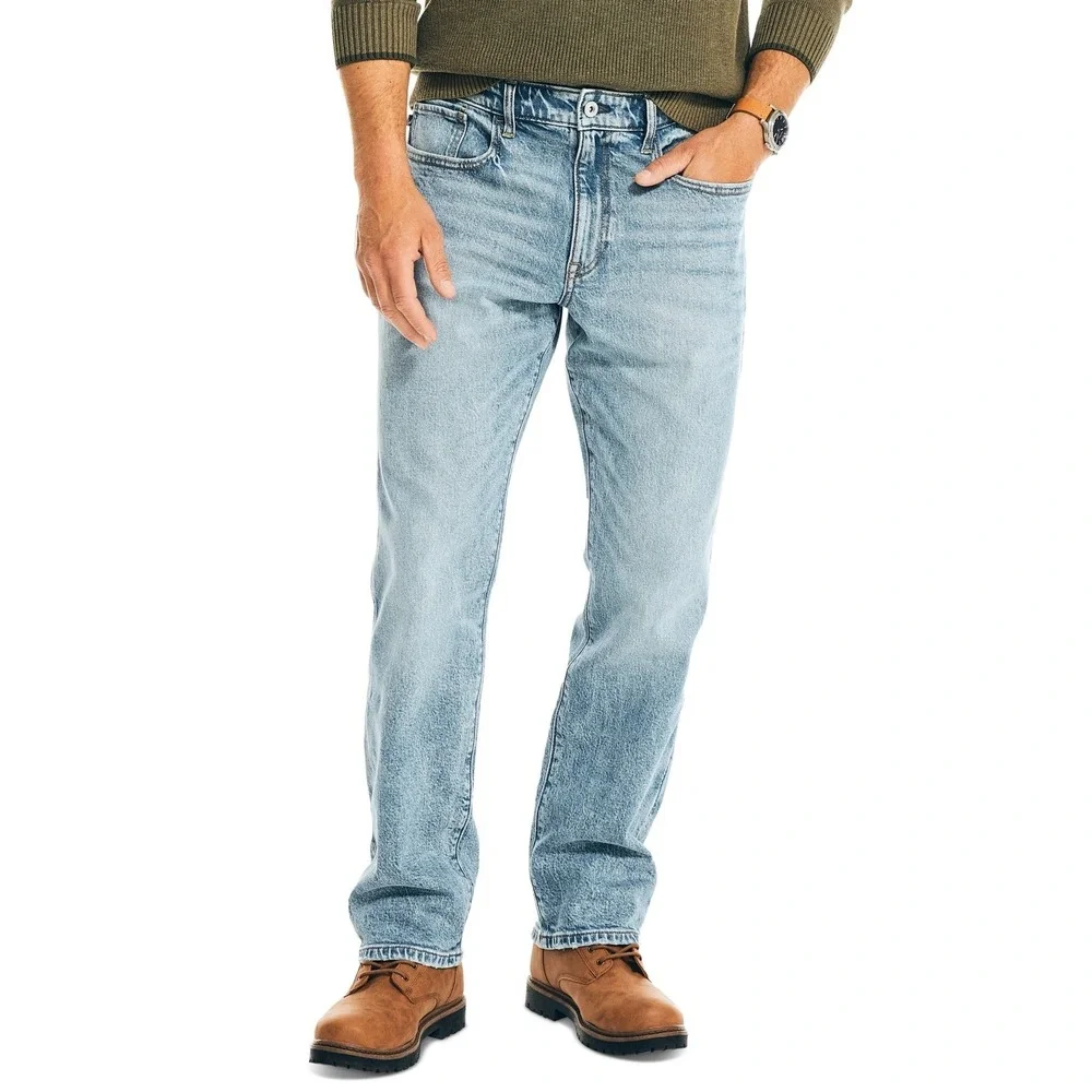 Nautica Mens Jeans 36x34 Original Relaxed Light Acid Wash 5 Pocket NEW